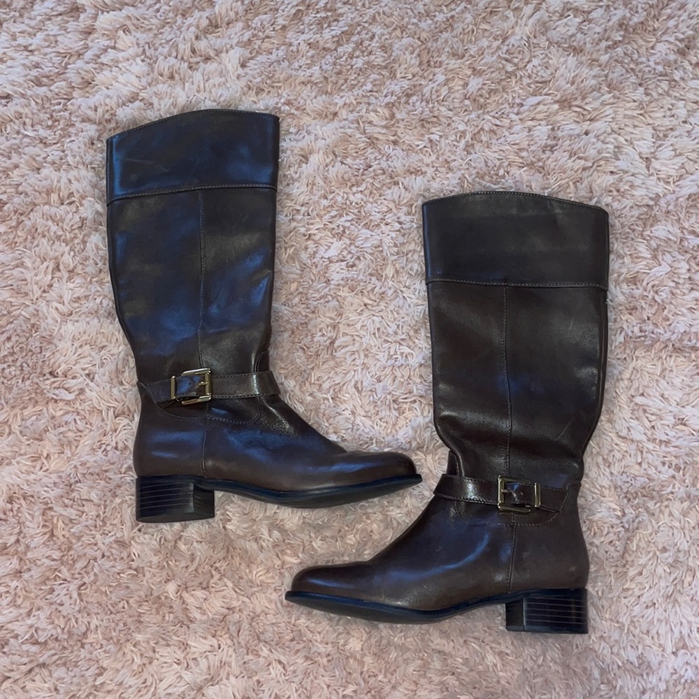 Banana Republic Brown Leather Zip Knee High Riding Boots